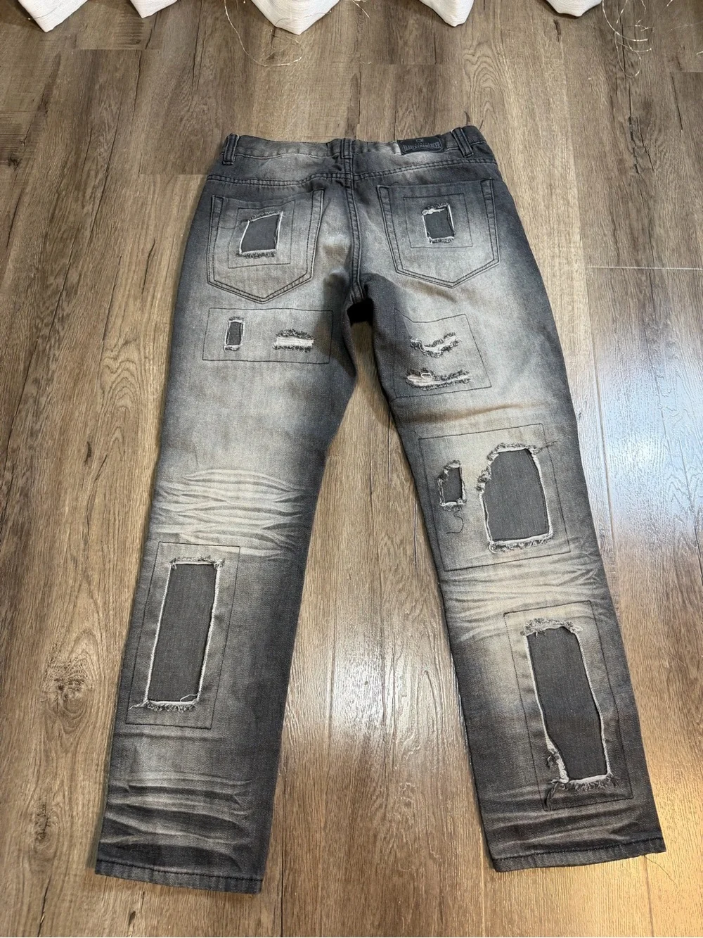 Men's Distressed Black Patchwork Jeans